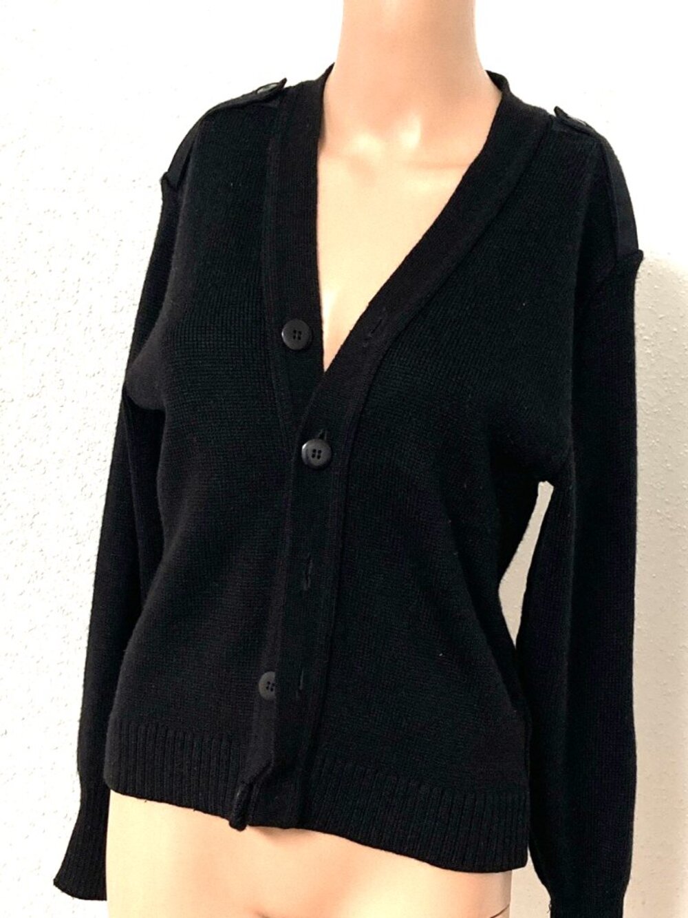 Military Equipment Black Wool Blend Cardigan Men’s 36 Elbow Patches